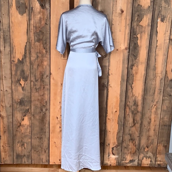 Sky Blue Satin Wrap Dress - Picture 4 of 6
